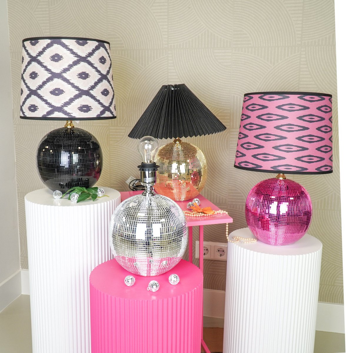 LAMP - DISCO BALL -GLAS - Zwart - 20x20x20cm