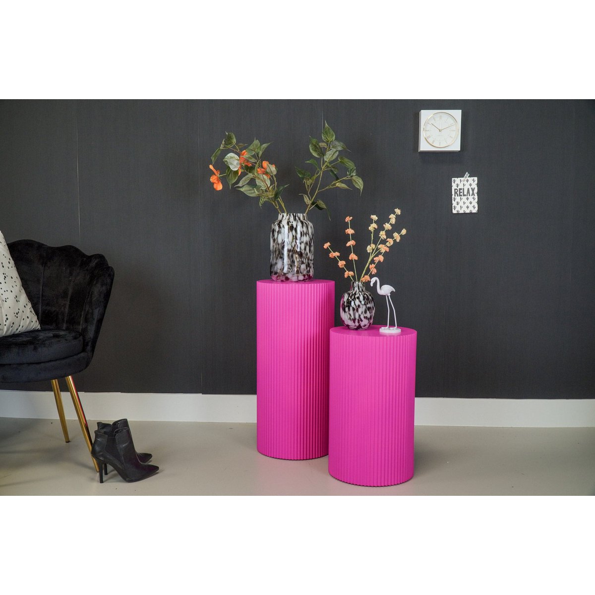 Bijzettafel / pilaar -cilinder - MDF - neon roze - 30x54cm