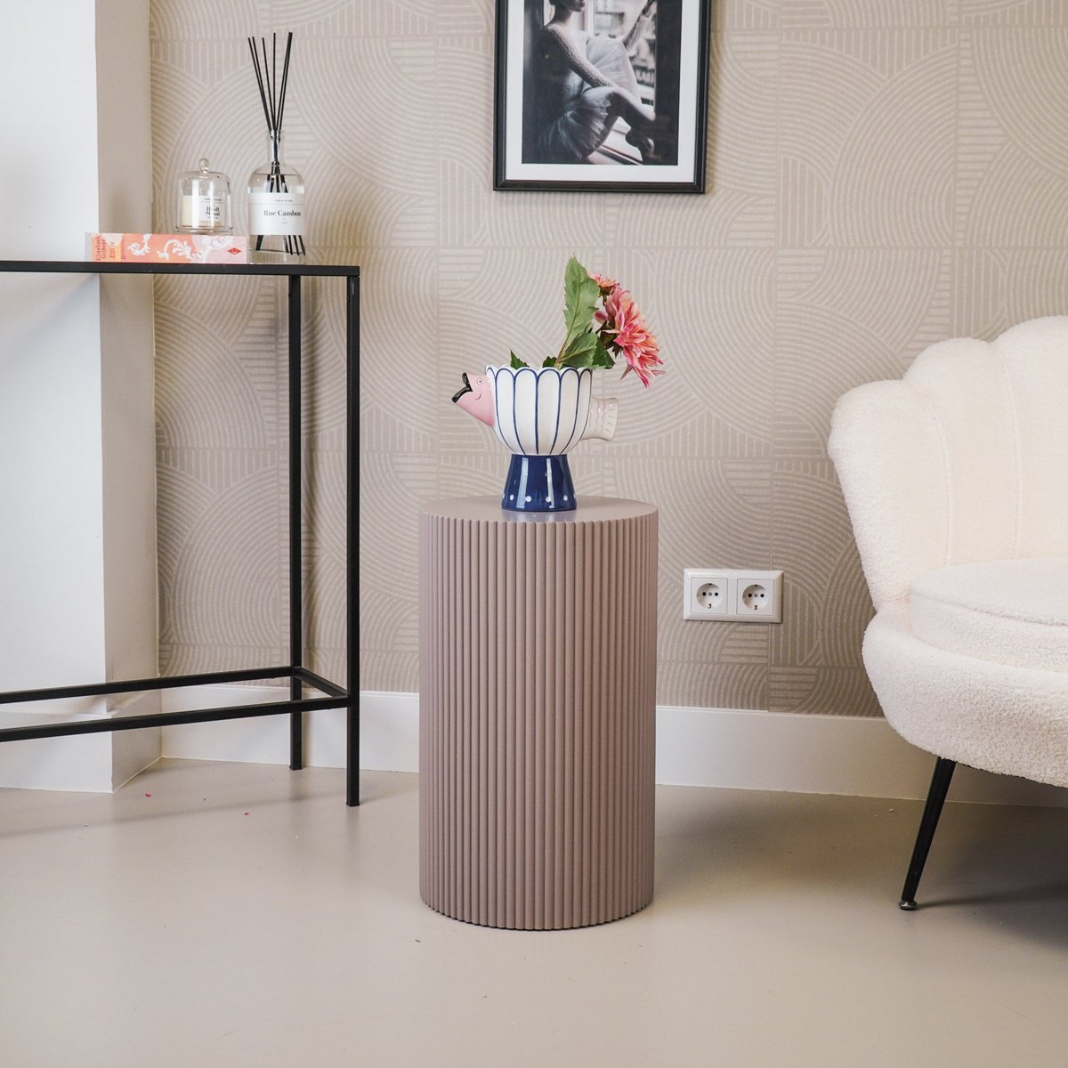 Bijzettafel / pilaarcilinder - MDF - taupe -30x54cm