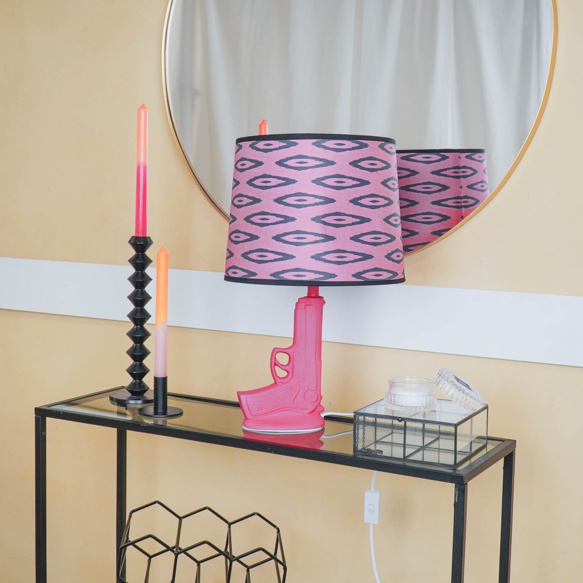 Lampenkap - Kelim Print - Polyester - Roze - 26x30x23cm