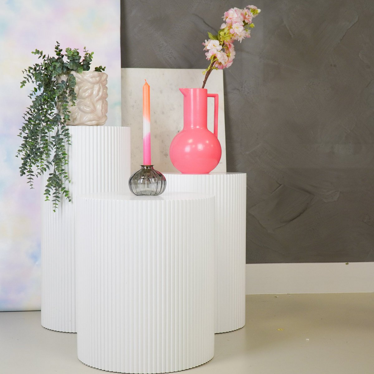 Bijzettafel / pilaarcilinder - MDF - Wit - 30x54cm