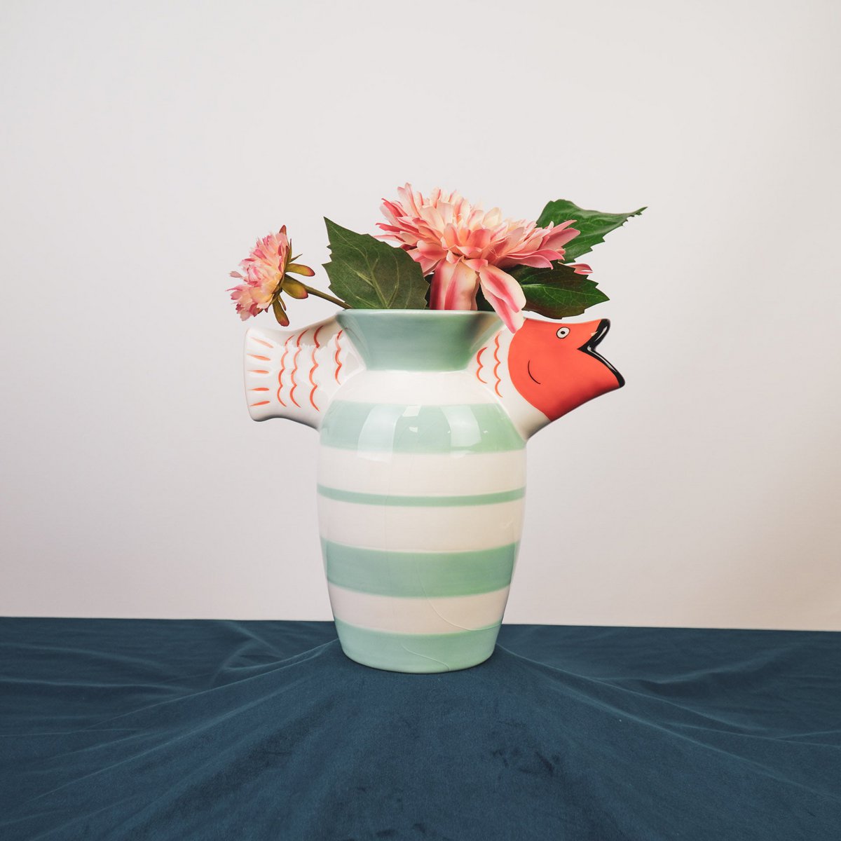 Vaas - visdolomiet -mint/wit/oranje -23x12.5x21cm