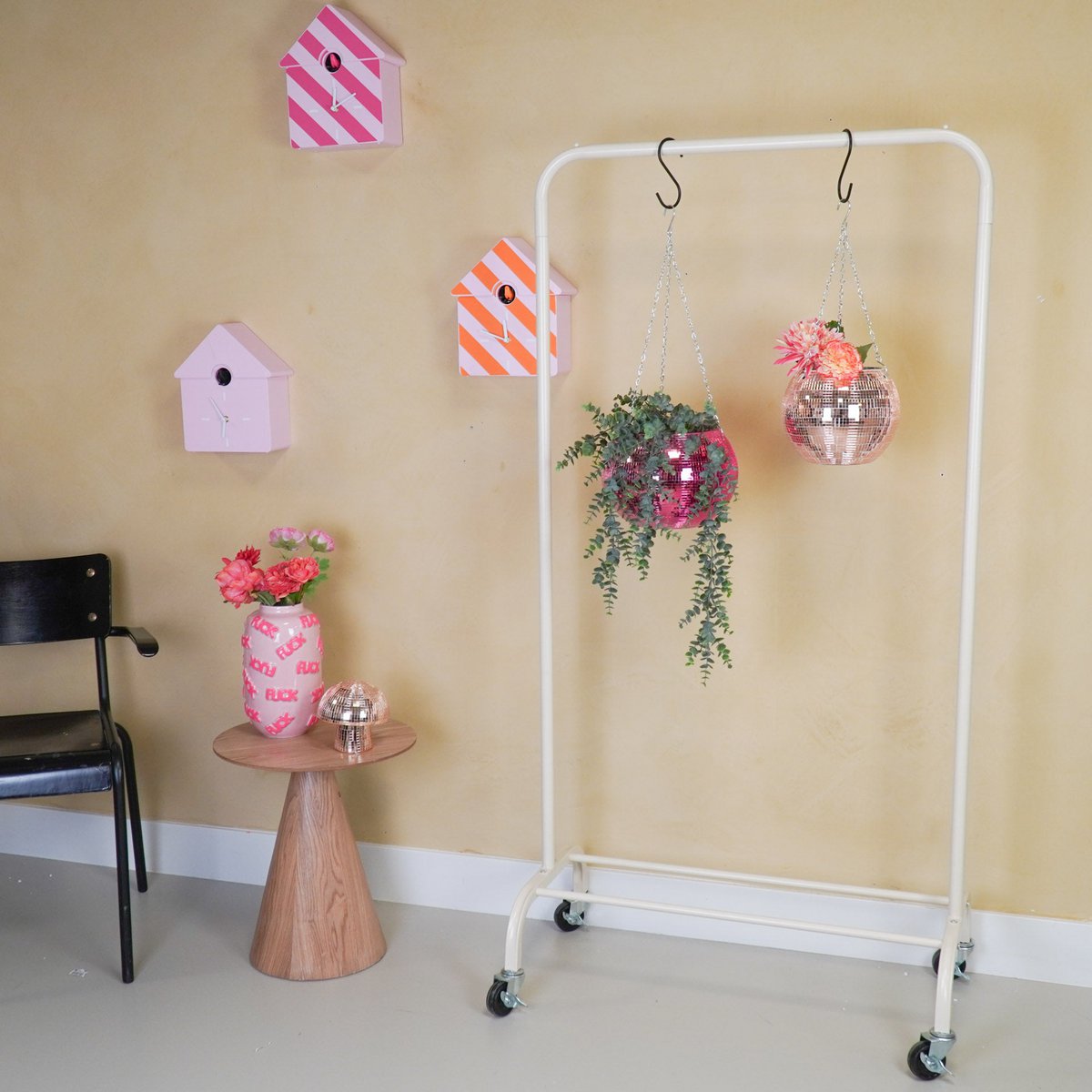 Kledingrek - wielen - zand - 80x40x155cm