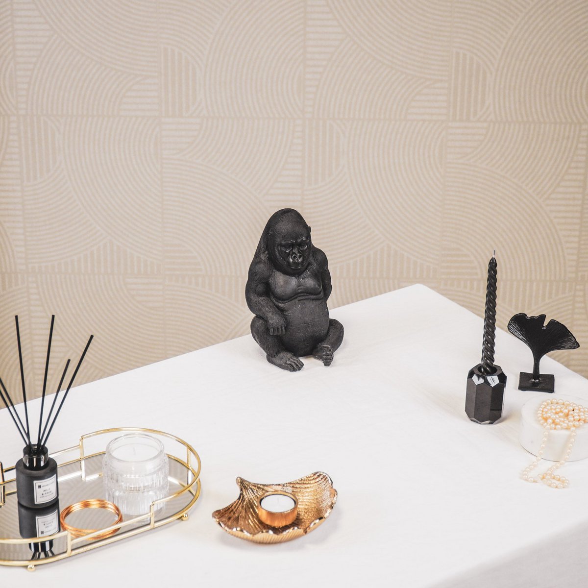 Ornament - Gorilla - Polyresin - Zwart - 13,5x13x21cm