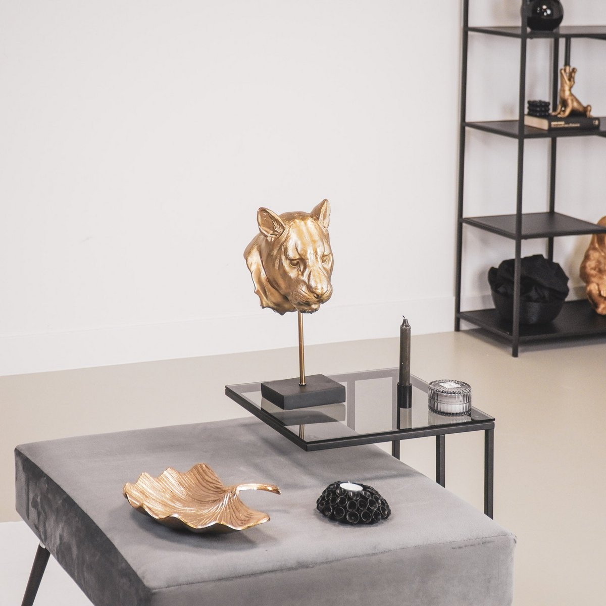 Ornament - Tijgerkop - Polyresin - Goud -16x21x39