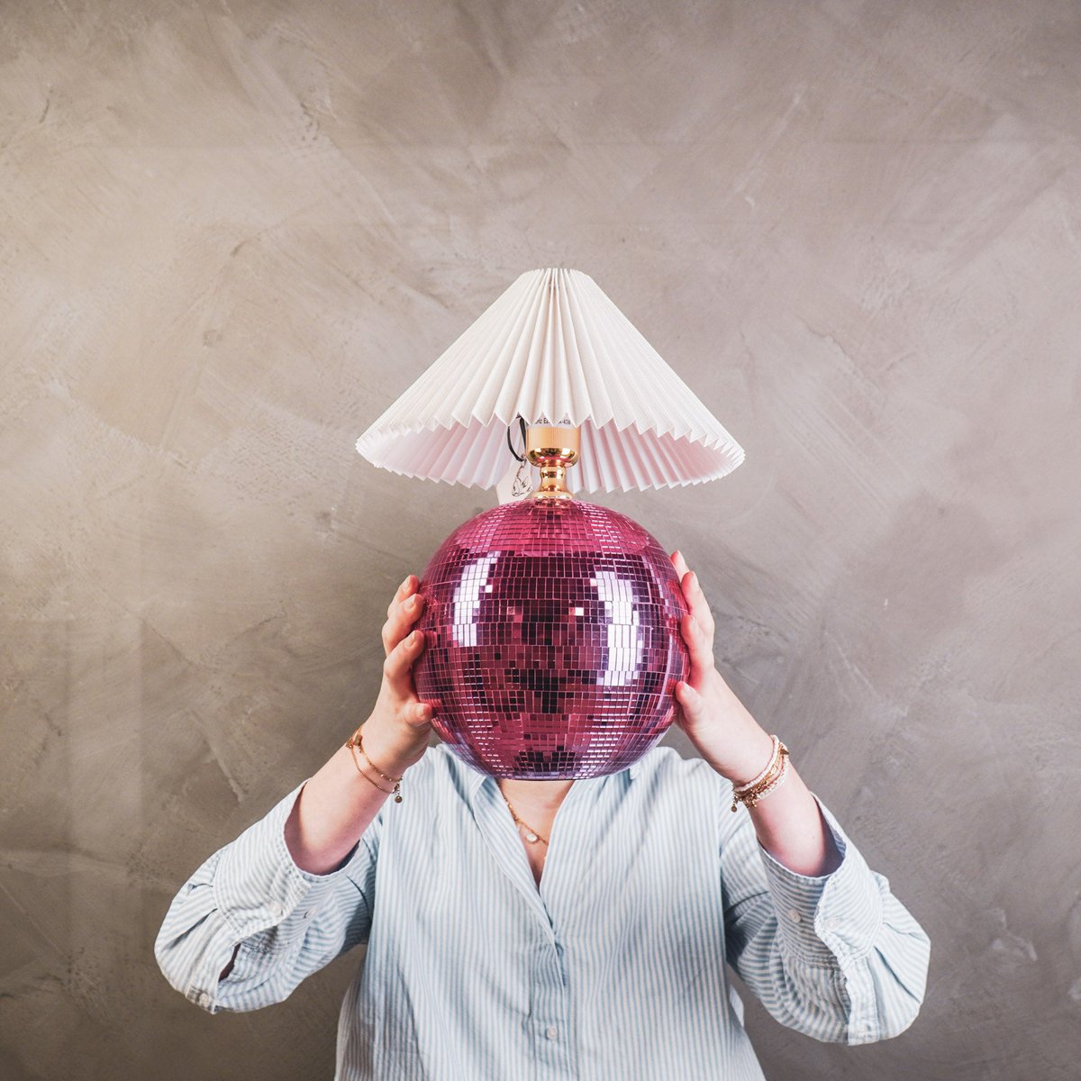 Lamp - Disco Ball - Glas - roze - 20x20x20cm