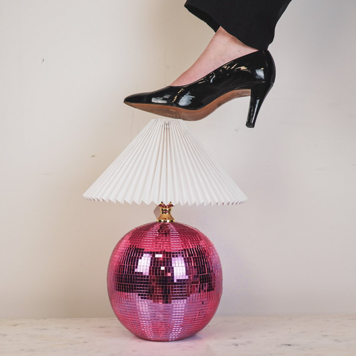 Lamp - Disco Ball - Glas - roze - 20x20x20cm