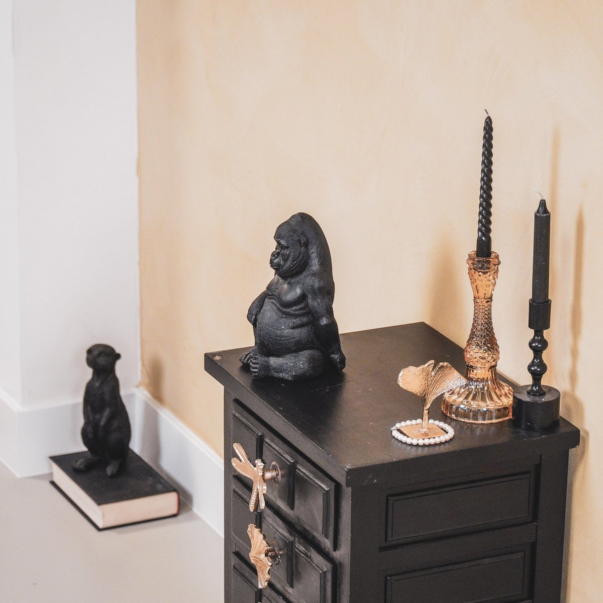 Ornament - Gorilla - Polyresin - Zwart - 13,5x13x21cm