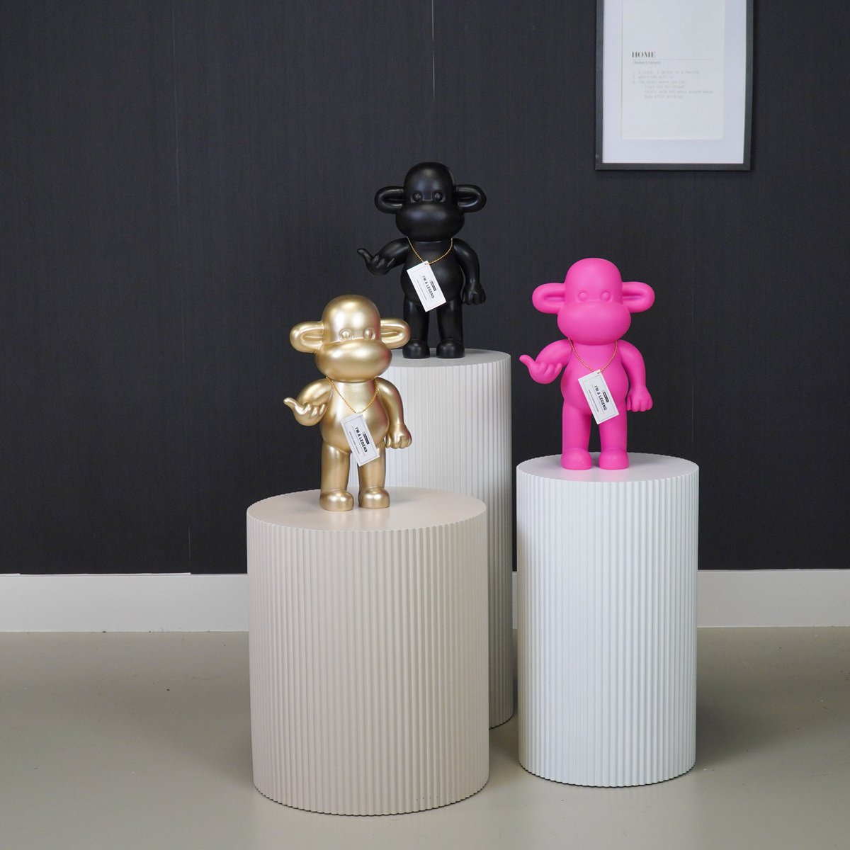 Ornament - aap -beeldje 'de legende'- polyresin - goud - 20,5x13,5x35cm
