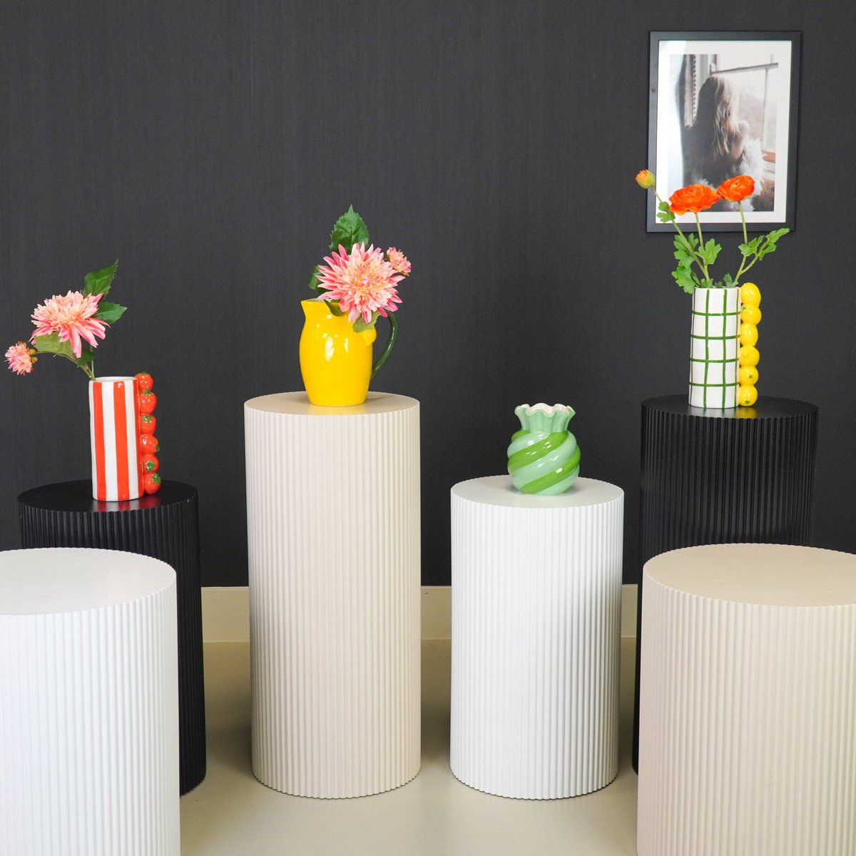 Bijzettafel - cilinder- MDF - wit - 39x45cm