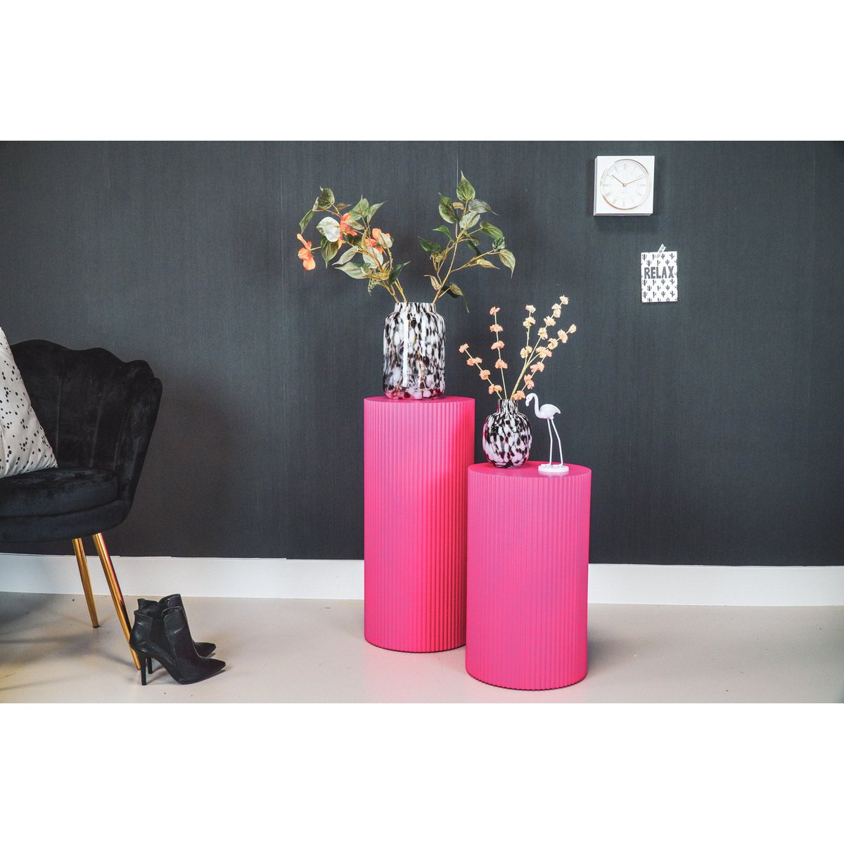 Bijzettafel / pilaar -cilinder - MDF - neon roze - 30x65cm