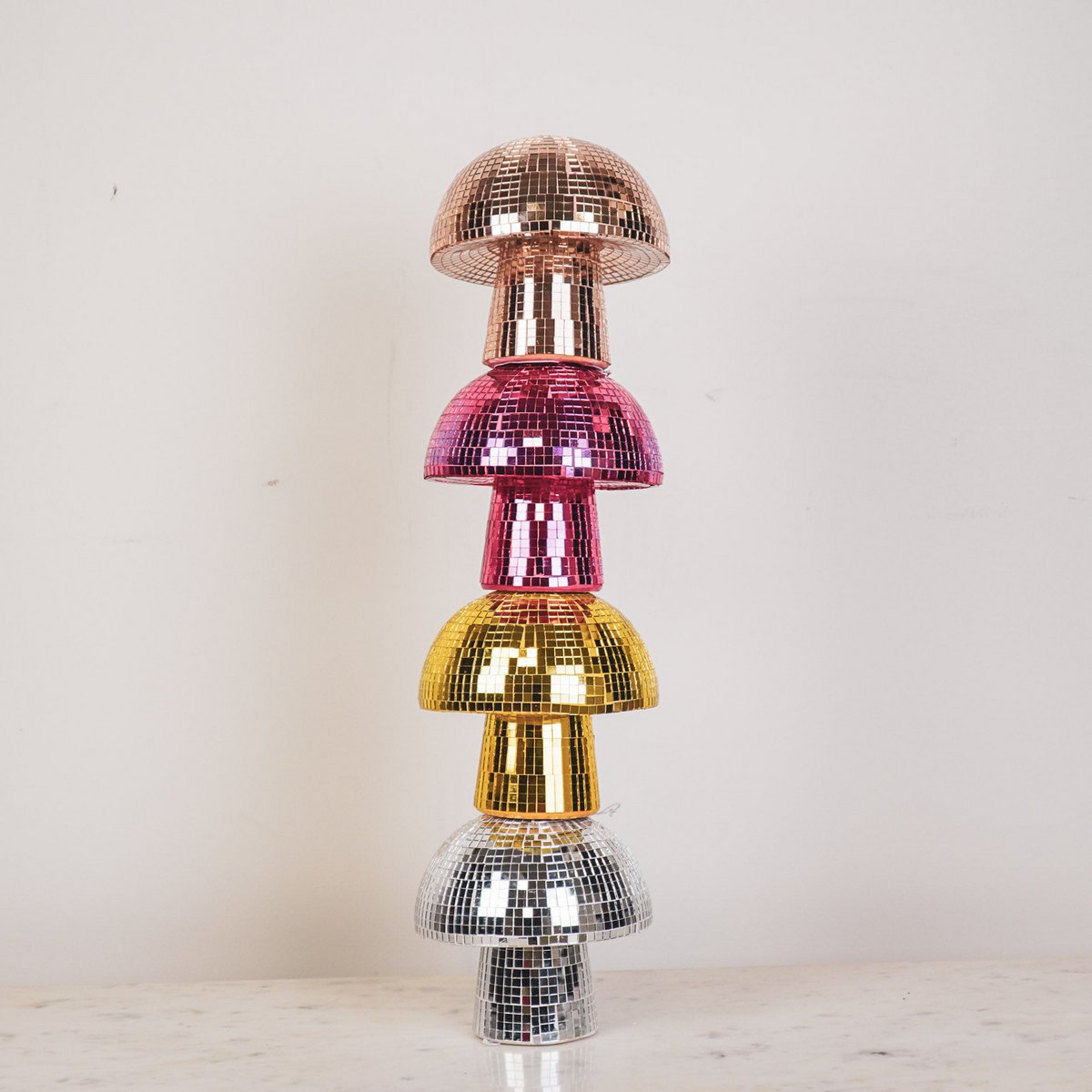 Ornament - Disco -Mushroom - Glass - Rose Gold- 14x14x14cm