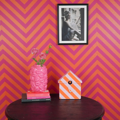 Klok koekoek patroon- oranje/ roze- 24x27x9cm