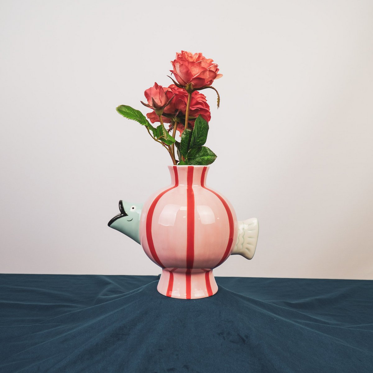 Vaas - Fish -Dolomite -Pink/Mint/Red -21.5x13x17cm