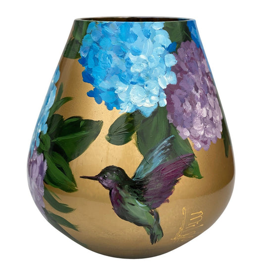 Handbeschilderde vaas - Tasman M birds and flowers