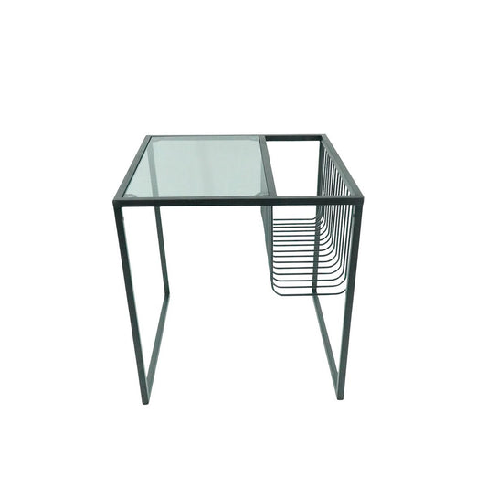 Bijzettafel - Glazen tafelblad met metalen opbergrek 40x40x40