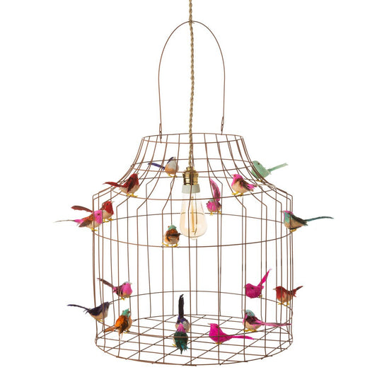 Roestkleurige hanglamp met vogeltjes