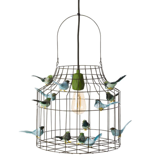 Groene hanglamp met vogeltjes