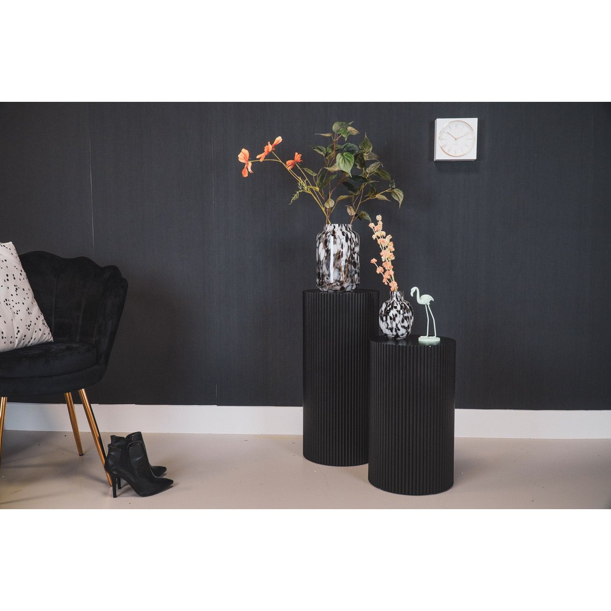 Bijzettafel / pilaarcilinder - MDF - zwart -30x65cm