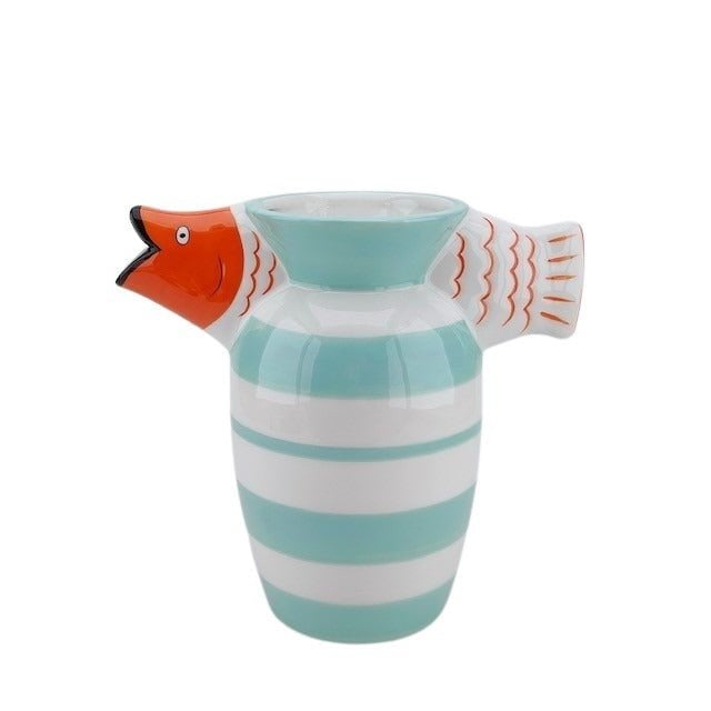 Vaas - visdolomiet -mint/wit/oranje -23x12.5x21cm