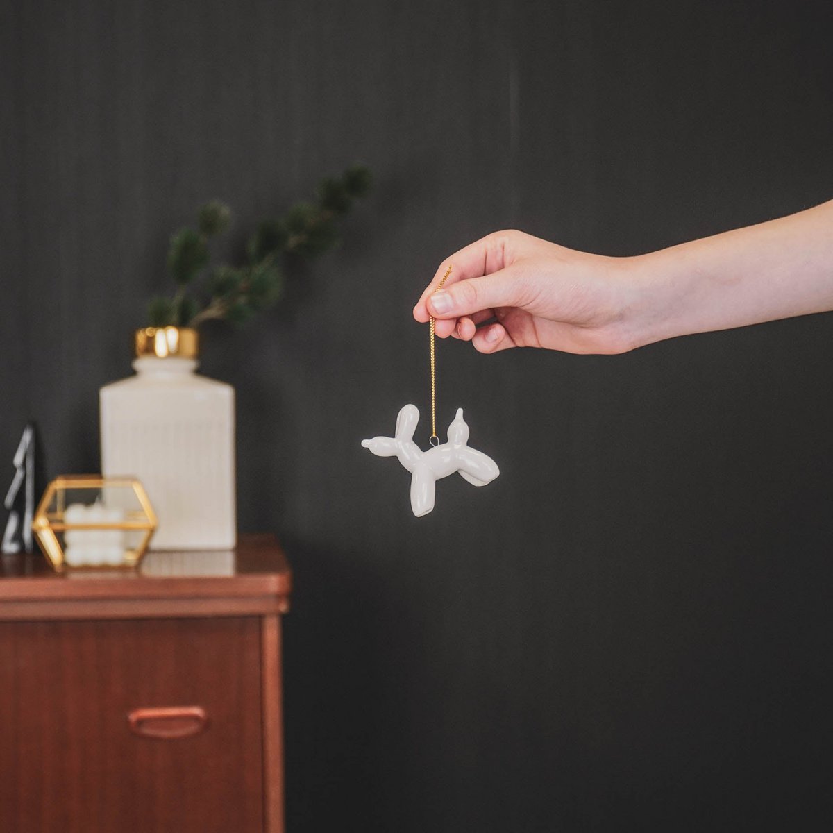 Ornament - Ballon hond Hanger - Wit - 6,5x3x6cm