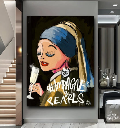 Champagne & pearls - plexiglas 30x40