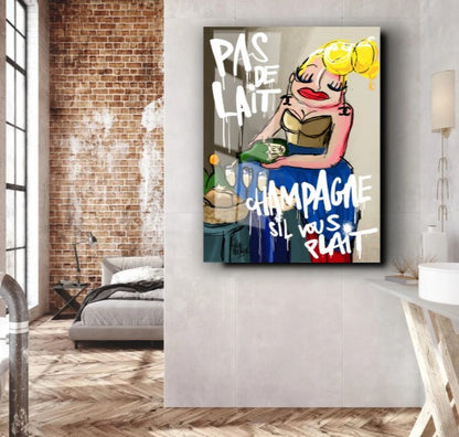 Pas de Lait. Champagne s'il vous plaît - plexiglas 30x40
