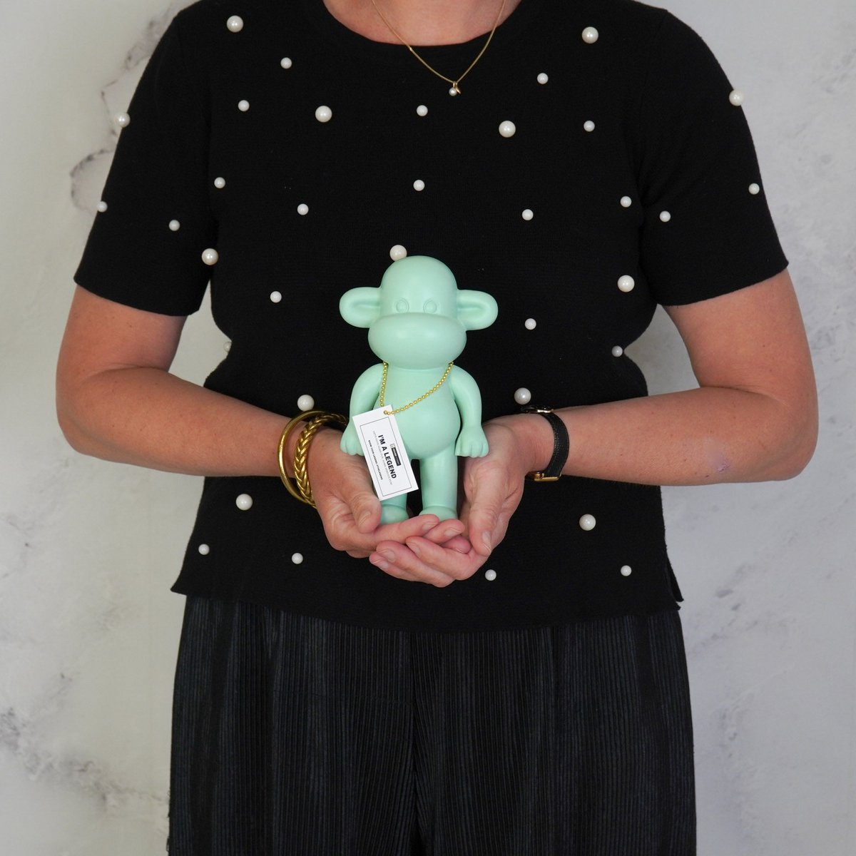 Ornament - Monkey Figurine 'The Legend' - Polyresin - Mintgreen - 11x7x19cm