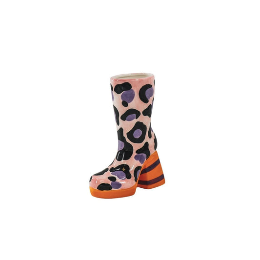 Bloemvaas- Boot met luipaardprint Vase- Ceramics-roze/ oranje-18x8x24 cm