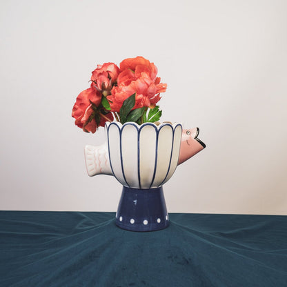Vaas - visdolomiet -BLUE/WIT/PINK -21X13.5X18CM